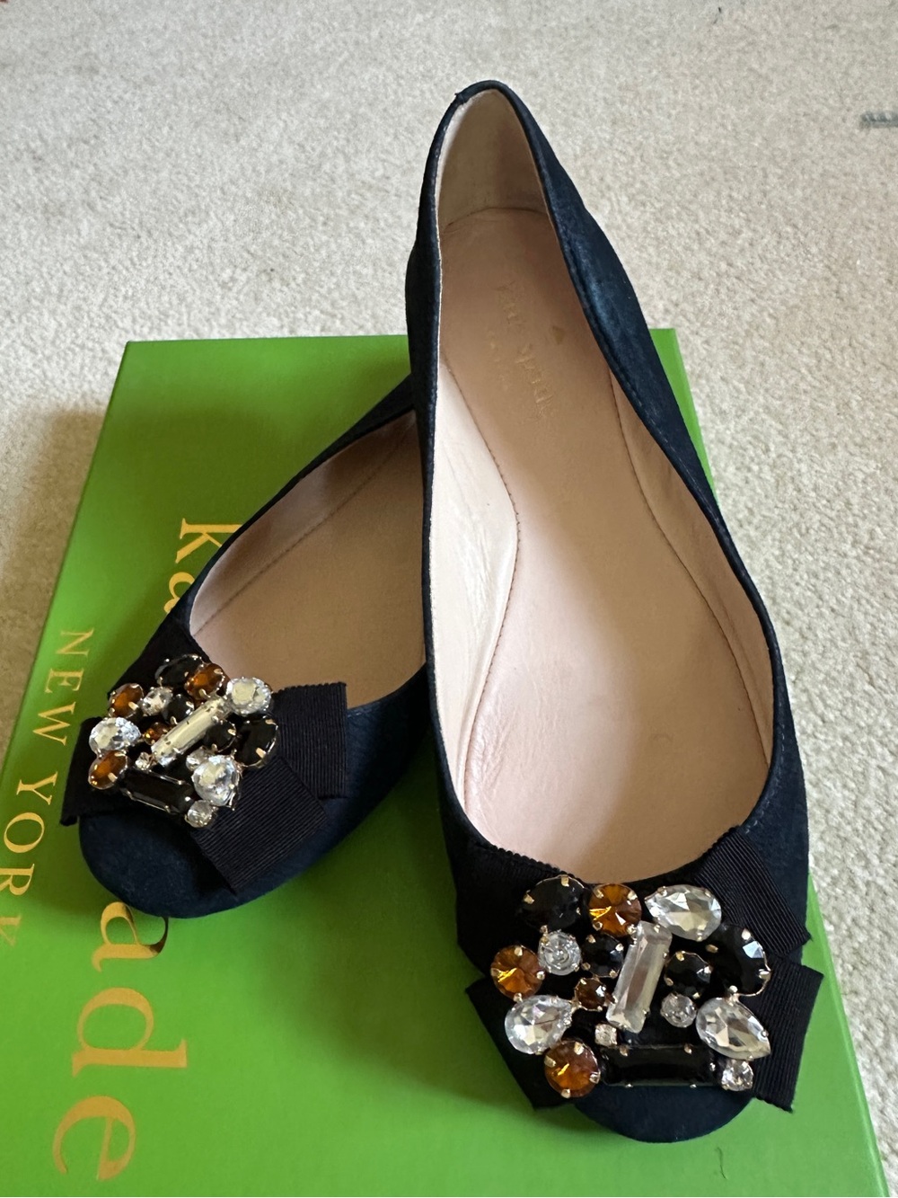 Kate Spade New York Juno ballet flats in navy with a jeweled grosgrain bow 6.5